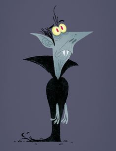 a drawing of a cartoon character with eyes and mouth wide open, standing in front of a dark background