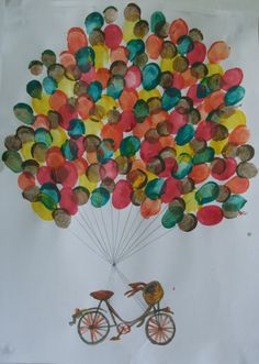 a drawing of a bicycle with balloons attached to it