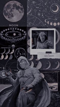 a collage of photos with an astronaut in the middle and moon on the other side