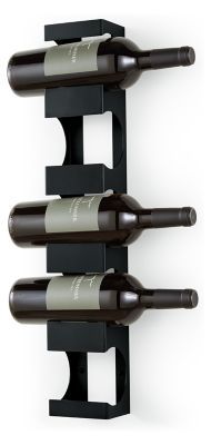 three wine bottles are placed on the wall as if they were stacked in a rack