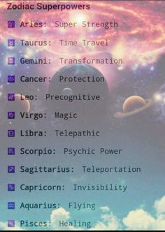 the zodiac sign is in front of an image of planets and stars, with text below it