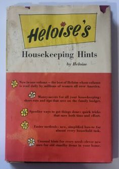 an old book with the title's house keeping hints written in yellow and red