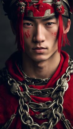 a man with red hair and chains around his neck