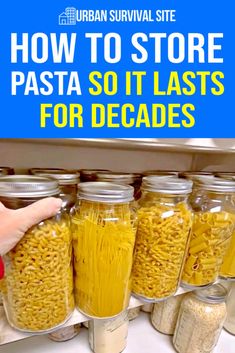 jars filled with pasta sitting on top of a shelf