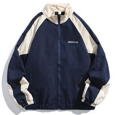 haruja - Casual Patchwork Varsity blue Jacket Color Block Coats, Trendy Outerwear, College Jackets, Varsity Jacket Men, Baseball Varsity Jacket, Oversize Casual, Striped Jacket, 가을 패션, Japan Fashion