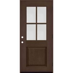 a brown door with glass panels on the side