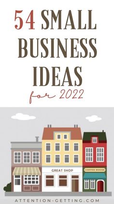 the words, 54 small business ideas for 2012 are shown in red and yellow with buildings