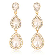 PRICES MAY VARY. Clear Teardrop Dangle Earrings: Adorned with selected rhinestone in round, teardrop shape, all golden plated, post backs for pierced ears, crafted with eco-friendly Zinc alloy, hypoallergenic and nickel-free, designed to be comfortable and easy to wear. Elegant and Exquisite. Brings you eye-catching effect all the time. Sparkly Rhinestone Dangle Earrings: Adorned with selected rhinestone in round, teardrop shape, adding a touch of sparkle to your look. All golden plated, and pos Earrings For Quinceanera, Prom Costume, Formal Earrings, Bridal Wedding Earrings, Crystal Chandelier Earrings, Teardrop Dangle Earrings, Long Dangle Earrings, Earrings Crystal, Rhinestone Designs