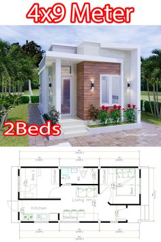 two bedroom house plan with floor plans and measurements