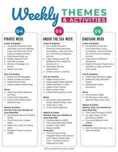 the weekly themes and activities for kids