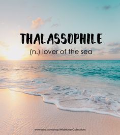 the beach with text that reads thalasophile in lover of the sea