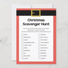 a christmas scavenger hunt card on a table