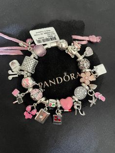 Girly Pandora Bracelet, Full Pandora Charm Bracelet, Cute Pandora Bracelet, Pandora Charm Bracelet Aesthetic, Pandora Charms Bracelet