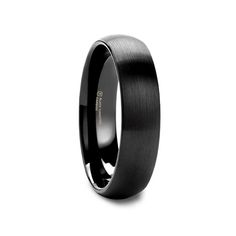 black ceramic wedding ring with brushed finish and beveled in the center, on a white background