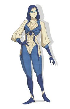 an anime character in blue and white with her hands on her hips, looking like she is