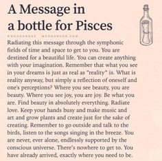 a message in a bottle for piscs on the back cover of a book