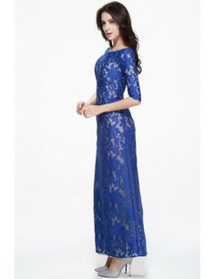 Fashionable Royal Blue Long Lace 1/2 Sleeved Dress Fitted Half Sleeve Maxi Dress For Formal Occasions, Fitted Half Sleeve Maxi Dress For Evening, Fitted Half Sleeve Blue Maxi Dress, Blue Fitted Half Sleeve Maxi Dress, Fitted Half Sleeve Maxi Dress For Party, Blue Fitted Maxi Dress With Half Sleeves, Royal Blue Short Sleeve Formal Dresses, Royal Blue Spring Evening Dress, Blue Long Sleeve Evening Dress For Spring