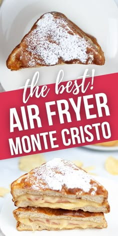 the best air fryer monte cristoo is on display in front of a plate