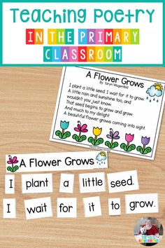 teaching poetry in the primary classroom with flower grows and i plant a little seed to grow