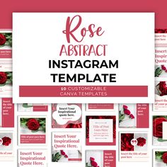 the rose abstract instagramm template is shown with red roses and hearts on it