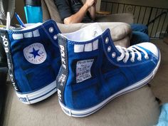 Tardis: Bad Wolf Doctor Who Converse, Wolf Shoes, Doctor Who Shoes, Tardis Blue, Blue Converse, Doctor Who Tardis, 10th Doctor, Geek Life, Wibbly Wobbly Timey Wimey Stuff