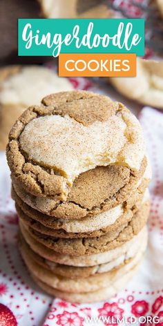 cookies stacked on top of each other with the words gingerdoodle cookies above them