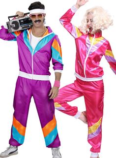 Couples 80s Shell Suit Dress Up Purple Pink Tracksuit Couples Fancy Dress, 80s Costumes, 80s Fancy Dress, 80s Party Outfits, Pink Tracksuit, Latina Outfit Ideas, Jogging Outfit, 90s Fashion Outfits Hip Hop, Kawaii Clothes Goth