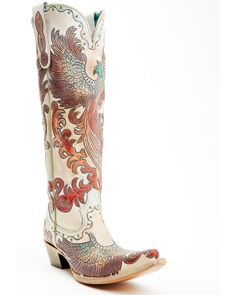 Corral Women's Fire Phoenix Hand Tooled And Painted Tall Western Boots - Snip Toe , White Corral Angel Wing Boots, Sunflower Cowboy Boots, Floral Cowboy Boots, Corral Cowgirl Boots, Cowgirl Things, Tall Western Boots, Saddle Boots, Shyanne Boots, Dan Post Boots Woman