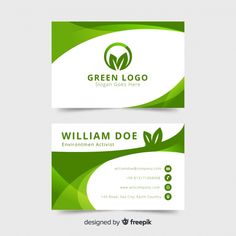 two business cards with green leaves on the top and bottom, one is for an environmental company