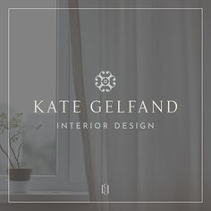 the logo for kate gelf and interior design is displayed in front of a window