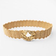 Nwt. Never Worn. Brand New Condition. Woven Stretch Belt With A Width Of 2 Inches (5 Cm) With Hewn Oval Buckle. Scalloped Trim. Please Review Pictures. Color: Golden Size: 30 (Us 30) Outer Shell 70% Polypropylene 20% Polyester 10% Elastodiene Spring Summer 2024 Fashion Trends, Statement Belts, Summer 2024 Fashion Trends, Collarless Leather Jacket, Summer 2024 Fashion, 2024 Fashion Trends, Zara Gold, Gold Belt, Gold Belts