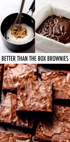 brownies are being made with chocolate and then put in the oven to be baked