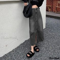 Olivia Mark - Flowing Wide-Legged Skirt for Women Y2k Denim Skirt, A Line Long Dress, Long Skirt Summer, Moda Denim, Denim Skirt Women, Wrap Around Skirt, Fashion Jeans, Half Skirt, Denim Midi Skirt