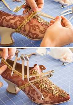 American Duchess 18th Century Shoe Decorating Tutorial 18th Century Shoes, Antique Shoes, Century Shoes, American Duchess, Historical Shoes, 18th Century Dress, Patron Vintage, How To Dye Shoes, 18th Century Costume