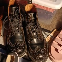 John Fluevog Boots Amazing Pair Of Boots Black Brogue Detailed Closed Toe Boots, Black Brogue Closed Toe Boots, Black Brogue Boots With Closed Toe, Black High-top Brogue Boots, Black Lace-up Walking Boots, Karen Dalton, Fluevog Boots, Go With Your Gut, John Fluevog Shoes