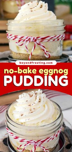 A must-try holiday recipe! This No-Bake Eggnog Pudding is the best way to enjoy a beverage as a Christmas dessert. Light, fluffy, and full of goodness, these Eggnog Cream Pie Parfaits will knock your socks off! No Bake Eggnog Cream Pie, Eggnog Pudding Pie, Easy No Bake Eggnog Cheesecake, Eggnog Mousse Recipe, Egg Nog Pudding Recipe, Eggnog Tapioca Pudding, Eggnog Rice Pudding Recipe, Eggnog Rice Pudding, Eggnog Pie Recipe No Bake