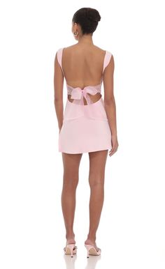 Tulle Back Bow Ruched Bodycon Dress in Pink | LUCY IN THE SKY Pink Lucy In The Sky Dress, Hoco Dress With Bow, Bodycon Hoco Dress, Tight Hoco Dress, Pink Hoco Dress, Pink Sequin Party Dress, Dresses Bow, Lucy In The Sky Dress, Hoco Dresses Pink