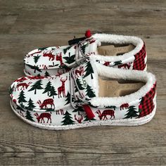 Brand New In Box. Christmas Hey Dudes, Hay Dudes, Black Loafers Women's, Shoe List, Chukka Shoes, White Slip On Shoes, Hey Dude Shoes, Christmas Shoes, Casual Slip On Shoes