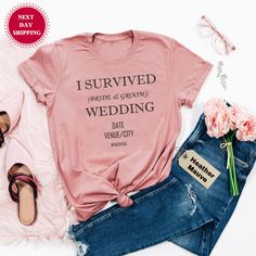 a t - shirt that says i survived bride and groom