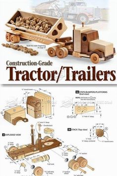 an instruction manual for construction grade tractor / trailer plans with pictures on the front and side