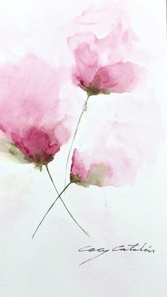 watercolor painting of pink flowers on white paper