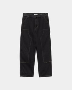 Color: Black (stone washed) - The Women's Brandon Double Knee Pant is made in a loose fit from robust cotton denim. Double-layer knees offer extra reinforcement, while triple stitching, tool pockets, and a hammer loop nod to the style's utilitarian influences. A woven Square Label completes the design. _* 100% Cotton (Maverick denim), Loose fit, regular waist, Double-layer knees, Triple-stitched, Tool pockets and hammer loop, Zip fly, Square Label Black Double Knee Pants Outfit, Knee Pants Outfit, Knee Pants, Carhartt Wip, Black Stone, Pants Outfit, Christmas List, Double Layer, Black Pants