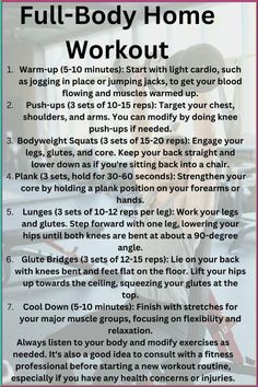 the full body home workout plan with instructions for beginners to learn how to use it