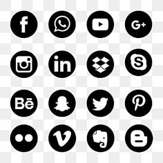 black and white social media icons on transparent background png - social media icon set png