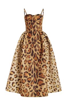 Jaguar-Print Faille Bustier Midi Dress By Oscar De La Renta | Moda Operandi Fall Cocktail Dress, Bustier Midi Dress, Nouveau Architecture, Makeup Tip, Jaguar Print, Art Nouveau Architecture, Designer Midi Dresses, Glamour Dress, Glass Designs