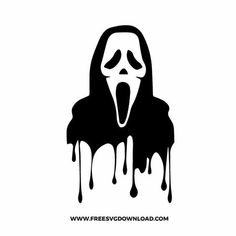 a black and white image of a ghost with its mouth open, dripping from it