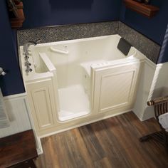 Enjoy the ultimate bathing experience with the latest in safety and comfort with the Acrylic Luxury Series Combo Massage Walk-in Bathtub. With 26 air jets and 13 massage jets, you can customize your preferences for a therapeutic bath. Our Quick Drain® System removes water from the tub rapidly for a dryer, safer exit after your bath. The safety grab bar and textured floor reduce the risk of slips and falls so you can focus entirely on enjoying your bath. Complete with a premium fast-fill tub fauc Safety Grab Bars, Air Bathtub, Spa Bathtub, Walk In Bathtub, Walk In Tubs, Walk In Bath, Built In Seating, Whirlpool Tub, Whirlpool Bathtub