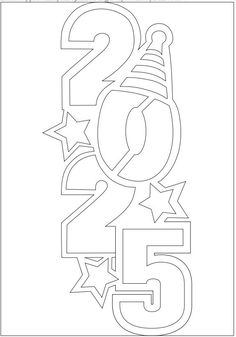 the number two coloring page with stars and confetti on it, as well as numbers