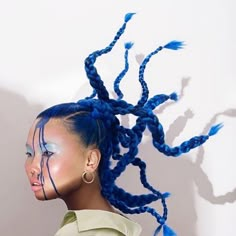 Blue Hair Editorial, Braid Photoshoot, Event Moodboard, Human Reference, Blue Texture