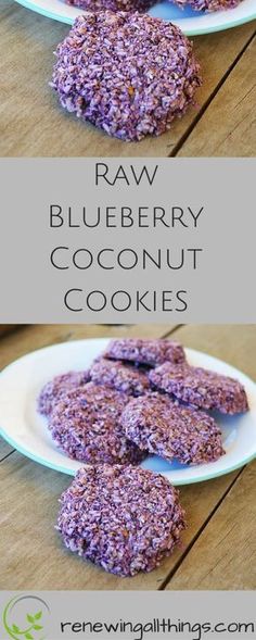 raw blueberry coconut cookies on a white plate